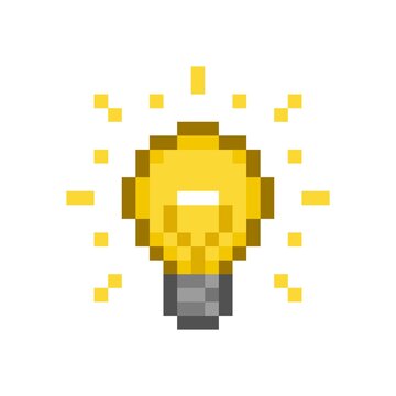 Pixel art 8-bit light bulb on white background - isolated editable vector illustration