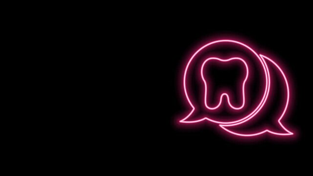 Glowing neon line Tooth icon isolated on black background. Tooth symbol for dentistry clinic or dentist medical center and toothpaste package. 4K Video motion graphic animation