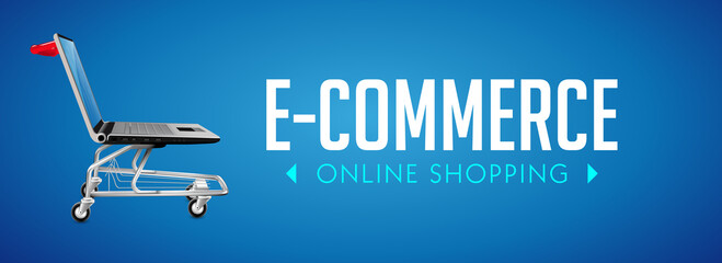 Online shop concept - PC computer as shopping cart  