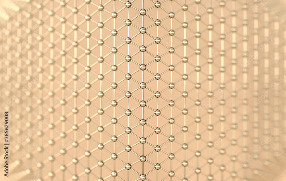 Poster Abstract golden lines and spheres web structure. Detailed geometrical ornament. Fantasy fractal texture. 3d rendering