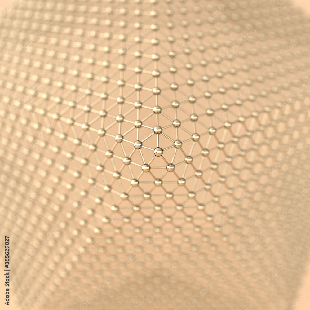 Poster Abstract golden lines and spheres web structure. Detailed geometrical ornament. Fantasy fractal texture. 3d rendering