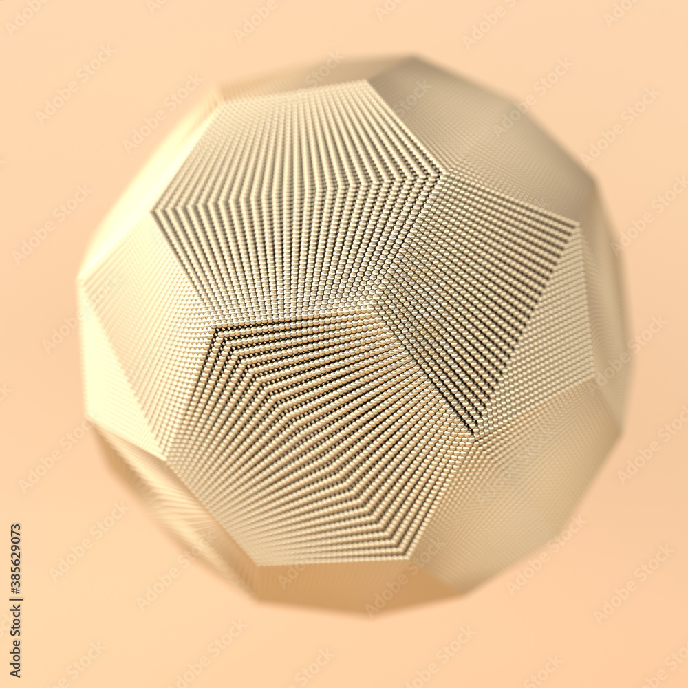 Poster Abstract golden lines and spheres web structure. Detailed geometrical ornament. Fantasy fractal texture. 3d rendering