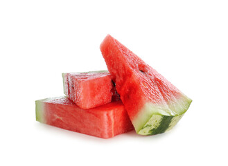 Slices of delicious ripe watermelon isolated on white