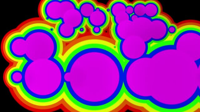 multicolored rainbow circles increase and decrease against a black background. looped animation. 3d render