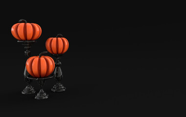 3d render pumpkin on pedestal background. Minimal concept. Holiday decoration pumpkin for celebration halloween event template