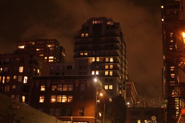 Fototapeta na wymiar City at night. Rainy evening. Foggy atmosphere. High skyscrapers. Downtown Seattle.
