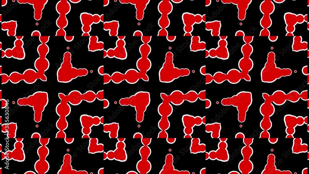 Poster loop abstract animated background. moving red-black kaleidoscope ornaments. 3d render