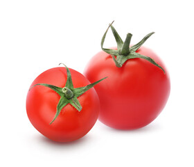 Whole red fresh tomatoes on white background