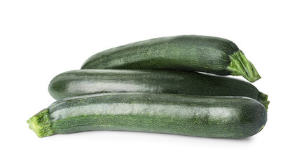 Raw green ripe zucchinis isolated on white
