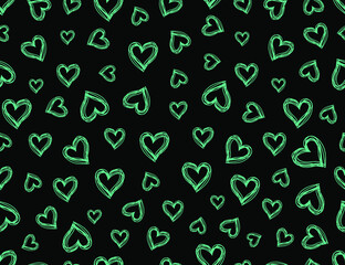 Blue hearts on a black background. Seamless pattern. Vector illustration. 