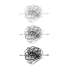 Hand drawn tangle scrawl sketch or black line spherical abstract scribble shape. Vector tangled chaotic doodle circle drawing circles or thread clew knot isolated on white background