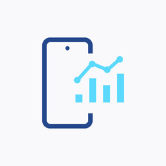 Phone with chart line vector icon. Device vector symbol. Success statistic icons set for web design. Modern flat smart phone schedule  icon for app design. Device analytics minimal flat linear icons