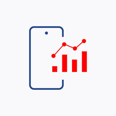 Phone with chart line vector icon. Device vector symbol. Success statistic icons set for web design. Modern flat smart phone schedule  icon for app design. Device analytics minimal flat linear icons