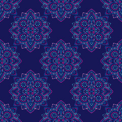 Seamless pattern. Decorative pattern with mandalas in beautiful colors. Vector background.