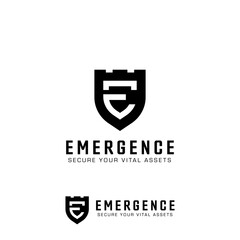 Letter E safety secure shield logo icon symbol vector template