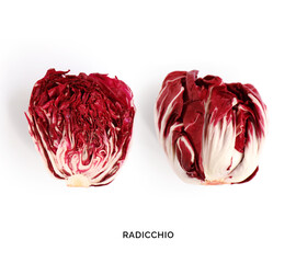 Creative layout made of radicchio on the white background. Flat lay. Food concept. Macro  concept.