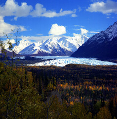 Mantanuska Glacier in Alaska along Route 1 during Autumn
