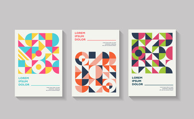 Vintage retro bauhaus design vector covers set. Swiss style colorful geometric