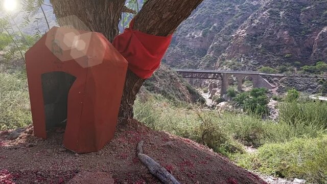 Traditional Roadside Shrine to Gauchito Gil, a Religious Cult Figure in Argentina, Popular especially amongst Rural Workers, in Mendoza province, Argentina. 