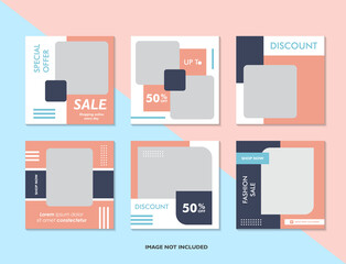 odern promotion square web banner for social media mobile apps. Social media for fashion and shop
