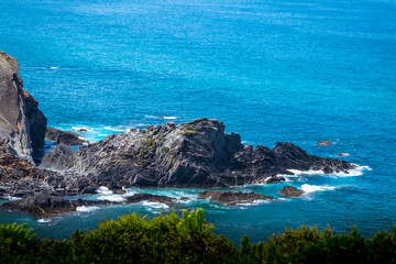A rocky coast view in the coastal Alentejo in Portugal near the Atlantic Ocean