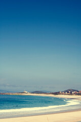 Panoramic view to Figuera da Foz town near the ocean in Portugal, illustration of summer holidays