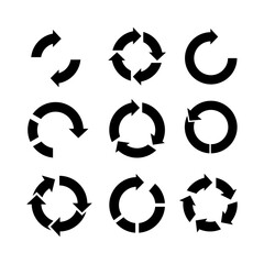  Black round recycle icons set