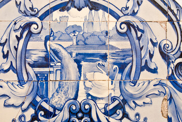 Close up of the traditional Portuguese tile - azulejo.