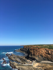 A rocky coast view in the coastal Alentejo in Portugal near the Atlantic Ocean