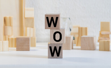 WOW word written on wooden cubes