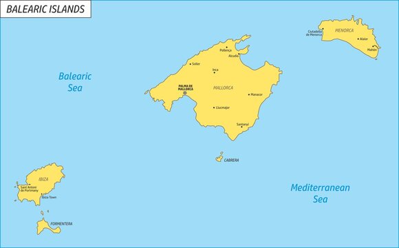 The Balearic Islands region map with labels