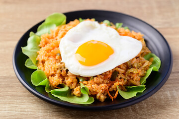Korean food, Kimchi fried rice with fried egg on top, Close up