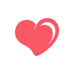 Simple cute red heart with highlight leaning sideways icon. Flat vector illustration design.