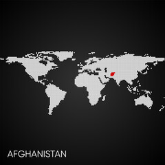 Dotted world map with marked afghanistan