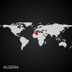 Fototapeta na wymiar Dotted world map with marked algeria