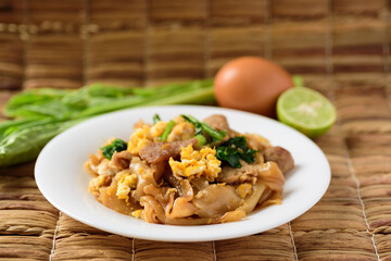 Thai food (Pad See Ew), Stir fried rice noodles soy sauce with pork