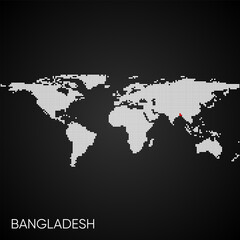 Dotted world map with marked bangladesh