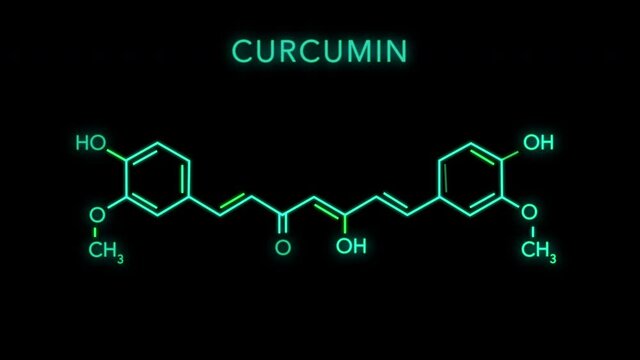 Curcumin Molecular Structure Symbol Neon Animation on black background