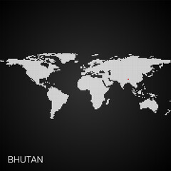 Dotted world map with marked bhutan