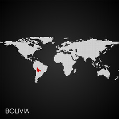 Fototapeta na wymiar Dotted world map with marked bolivia
