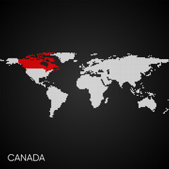 Dotted world map with marked canada