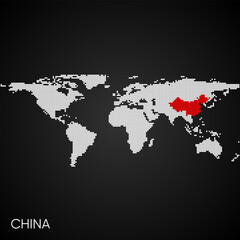 Fototapeta na wymiar Dotted world map with marked china