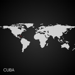 Fototapeta na wymiar Dotted world map with marked cuba