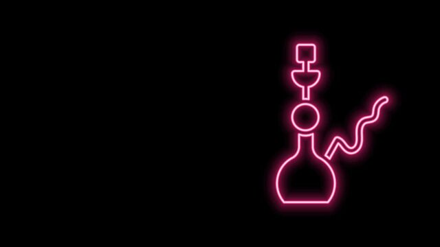 Glowing neon line Hookah icon isolated on black background. 4K Video motion graphic animation