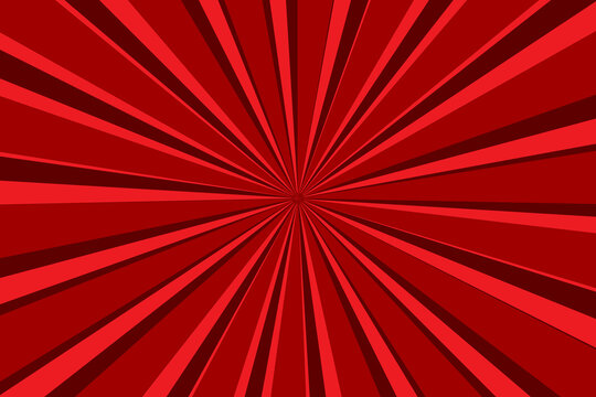 Red background. Sunny texture. Bright vintage beams. Comic style lines. Vector illustration. Stock image.