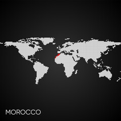 Dotted world map with marked morocco