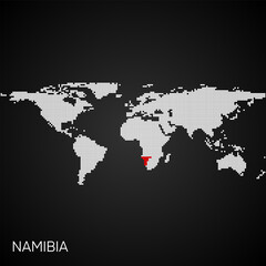 Dotted world map with marked namibia