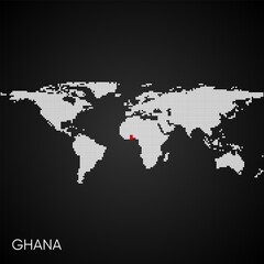 Dotted world map with marked ghana