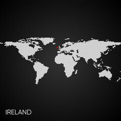 Dotted world map with marked ireland