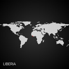 Dotted world map with marked liberia